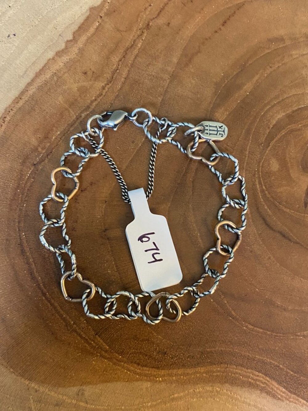 James Avery Size S Twisted Wire Connected Hearts Charm Bracelet